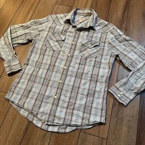 Y2K mossimo western plaid pearl snap button up shirt size medium‎